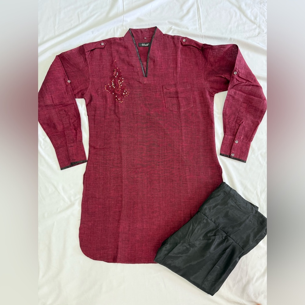 Red Embellished Pathaani with Black Pants